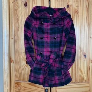 Pink Plaid Hooded Coat